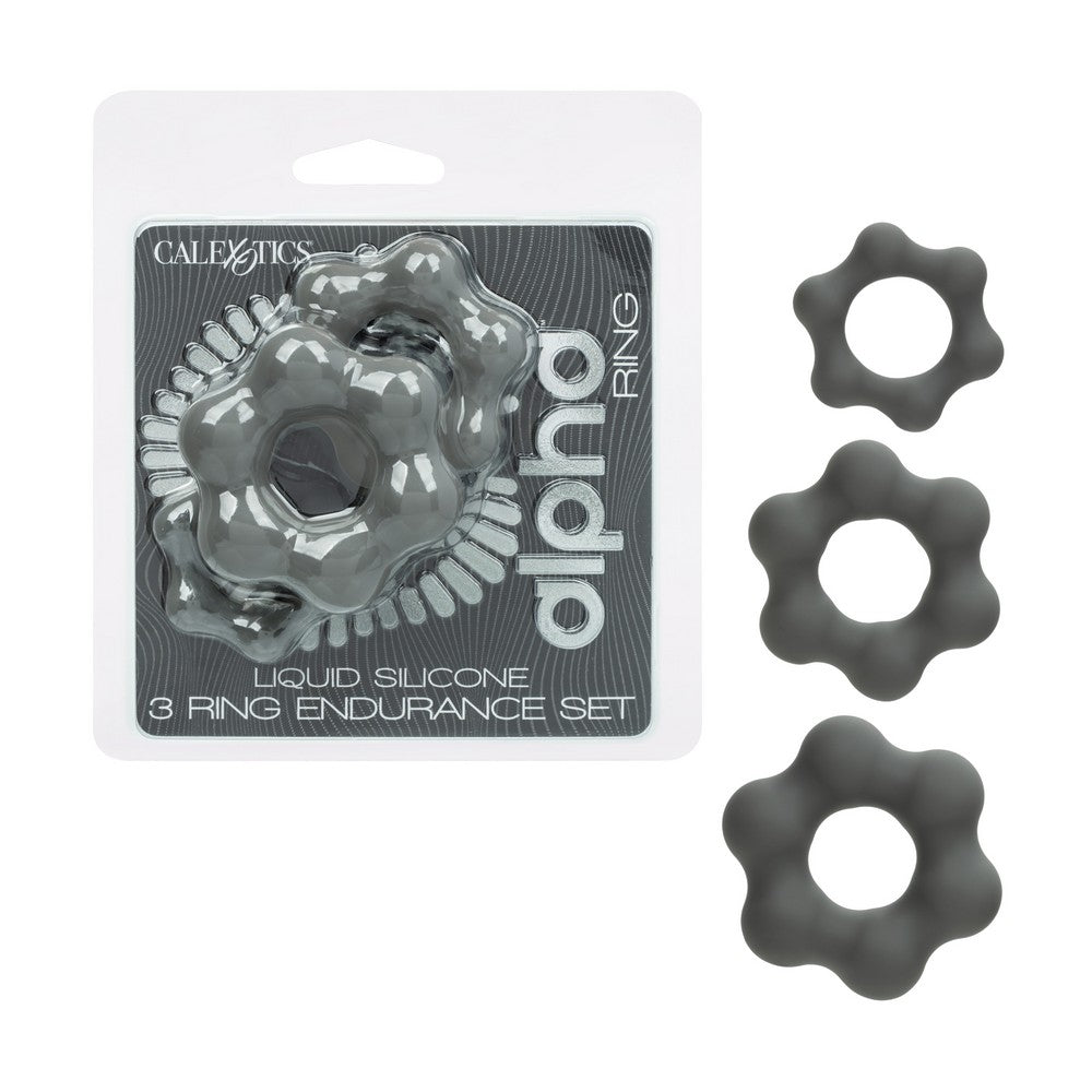 3 set of alpha ring endurance set beside packaging