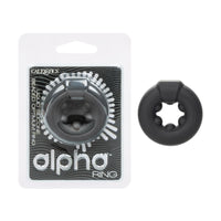 alpha cock ring with inner beads beside package