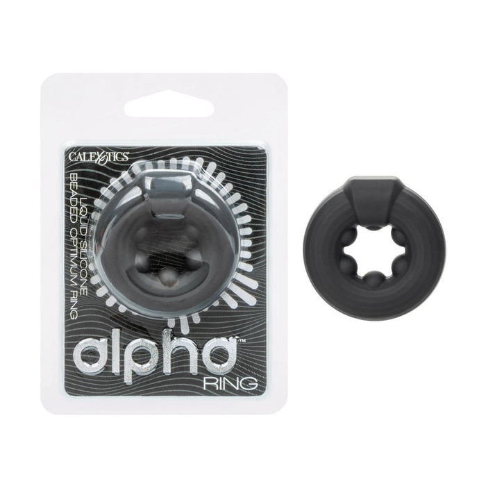 alpha cock ring with inner beads beside package