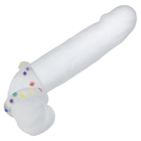 dildo with crazy 8 party cock ring around shaft and balls