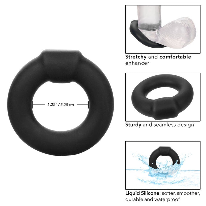 black silicone ring with measurements and information