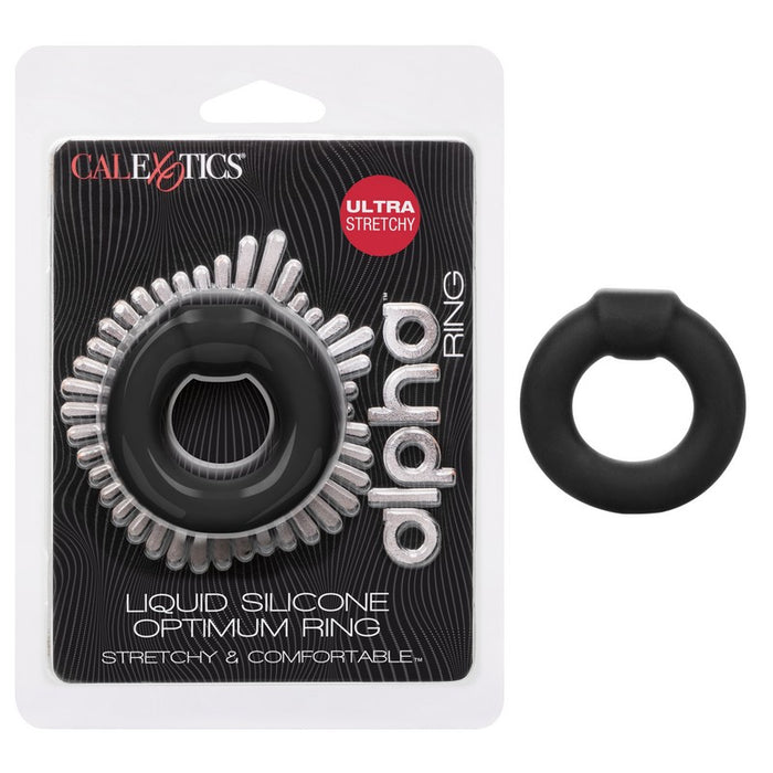 black silicone penis ring next to clear package