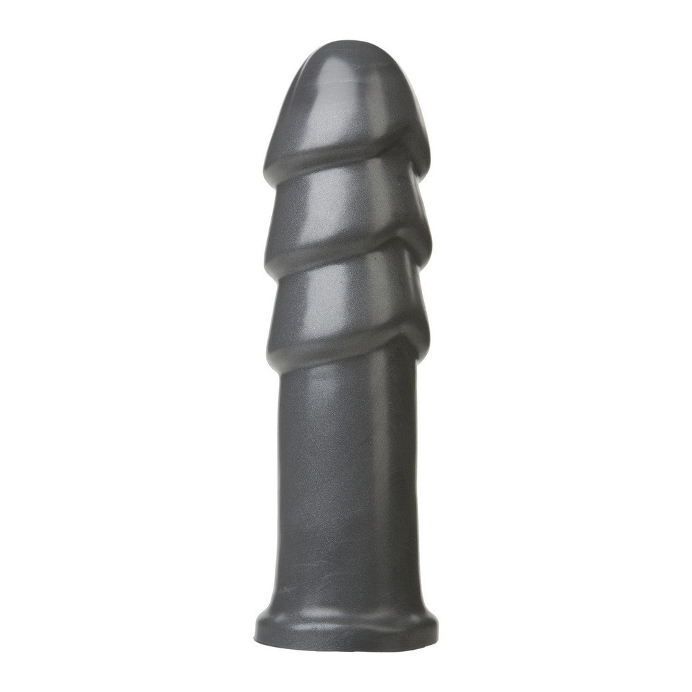 Grey rubber butt plug on a white background