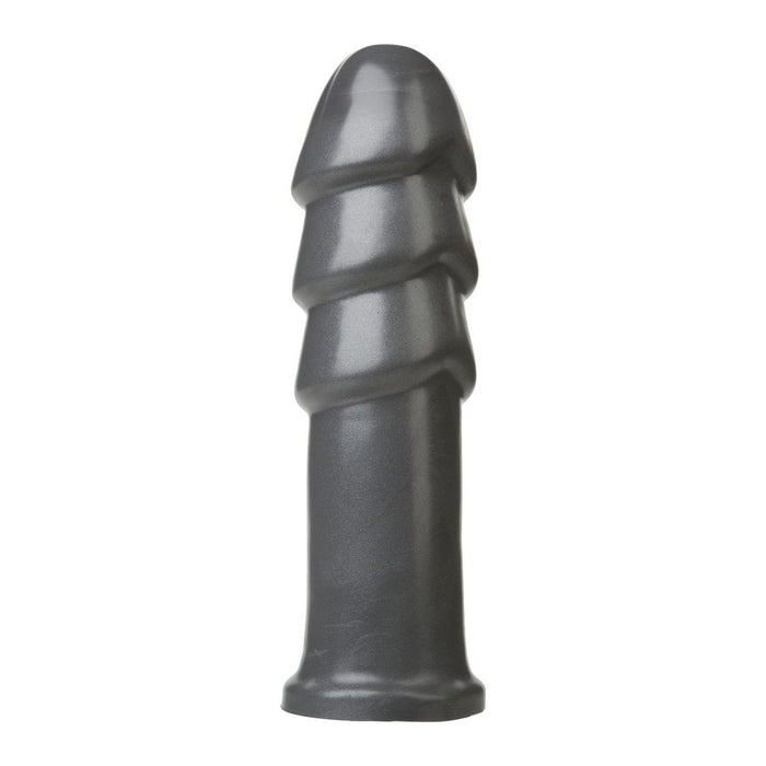 Grey rubber butt plug on a white background