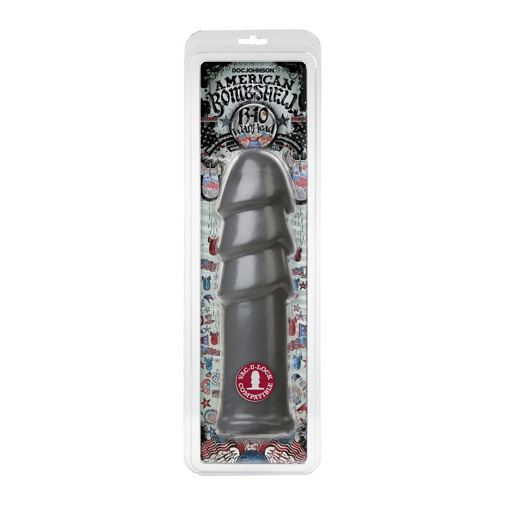 Gray american bombshell b-10 anal plug  in packaging with visible branding on a white background