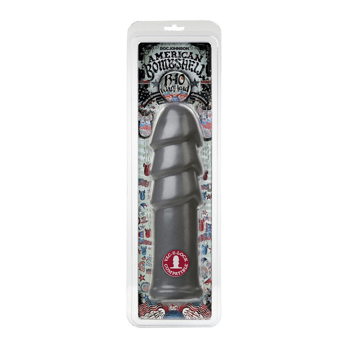 Gray american bombshell b-10 anal plug  in packaging with visible branding on a white background