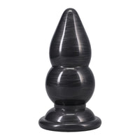 Black anal plug with a teardrop shape on a white background
