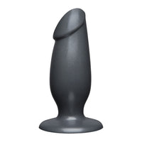 Grey silicone butt plug on a white background