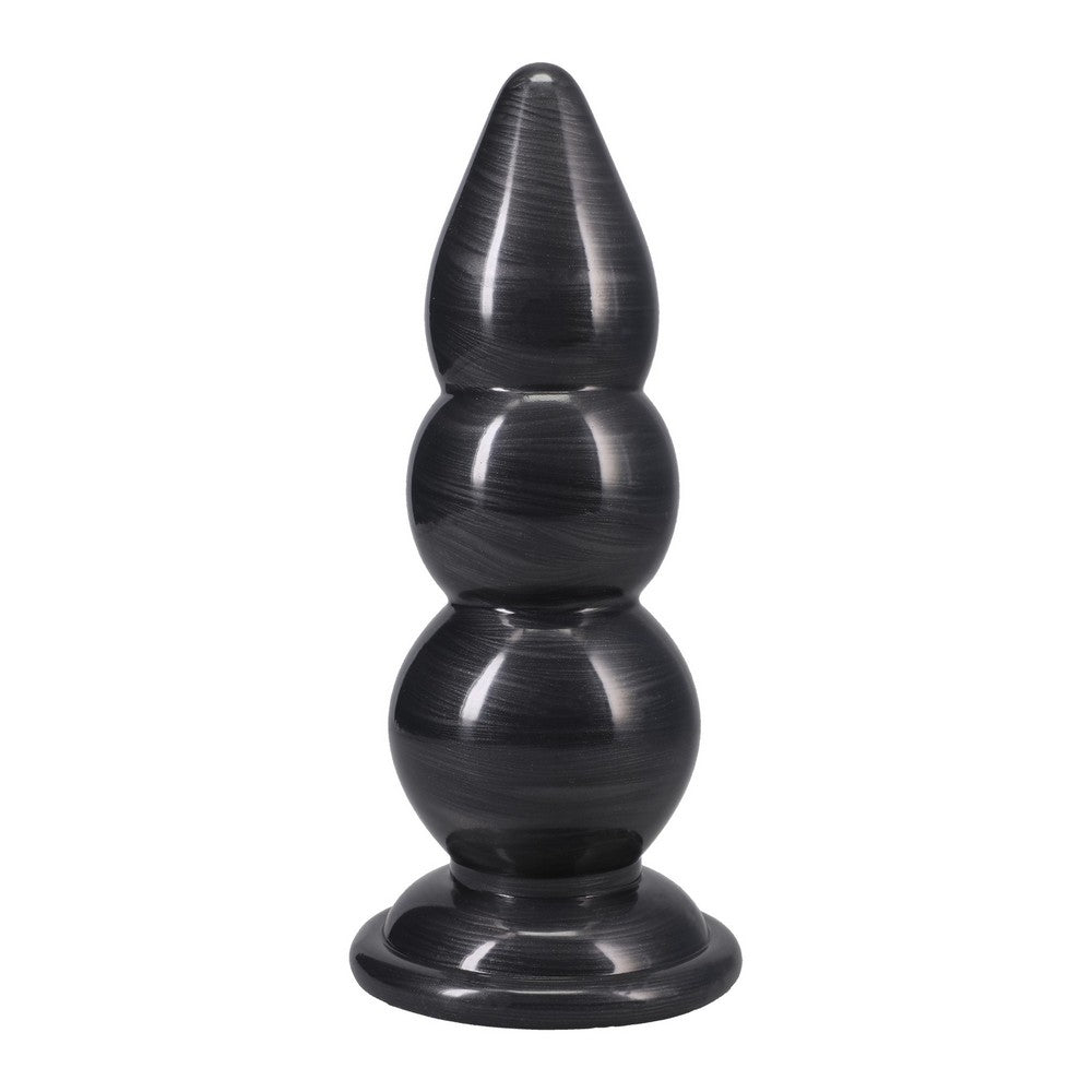Black three-tiered  on a white background anal plug