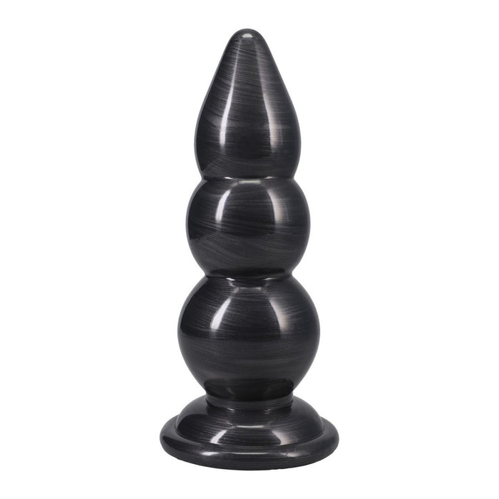 Black three-tiered  on a white background anal plug