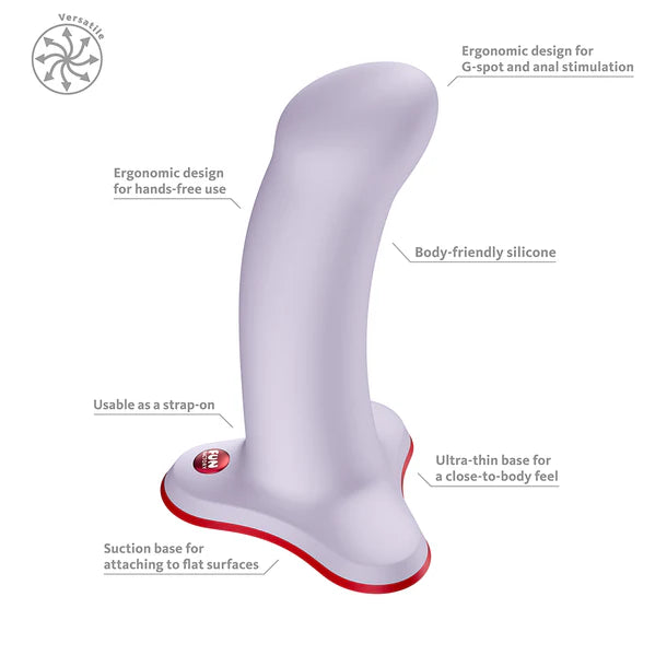 White and red silicone amor dildo with features highlighted on a white background