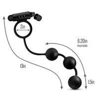 black silicone vibrating cock ring with attached anal beads with measurements