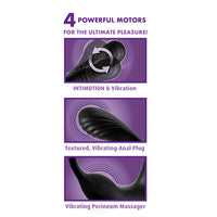 Advertisement for a product with text about powerful motors and features on a purple background.