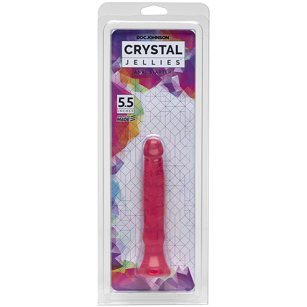 pink slim penis shaped anal plug in plastic display packaging