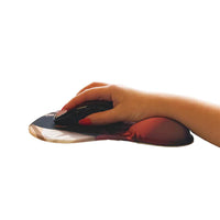 Hand using a computer mouse with a wrist rest on a white background