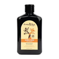 Black bottle of Earthly Body grape sandlewood bubble bath with a beige label on a white background