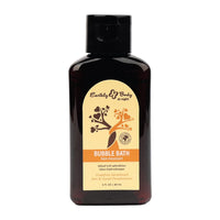 Bottle of Earthly & Body grape sandlewood bubble bath with a black cap on a white background