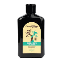 Black bottle of Earthly Body sea jasmine bubble bath with a yellow label on a white background