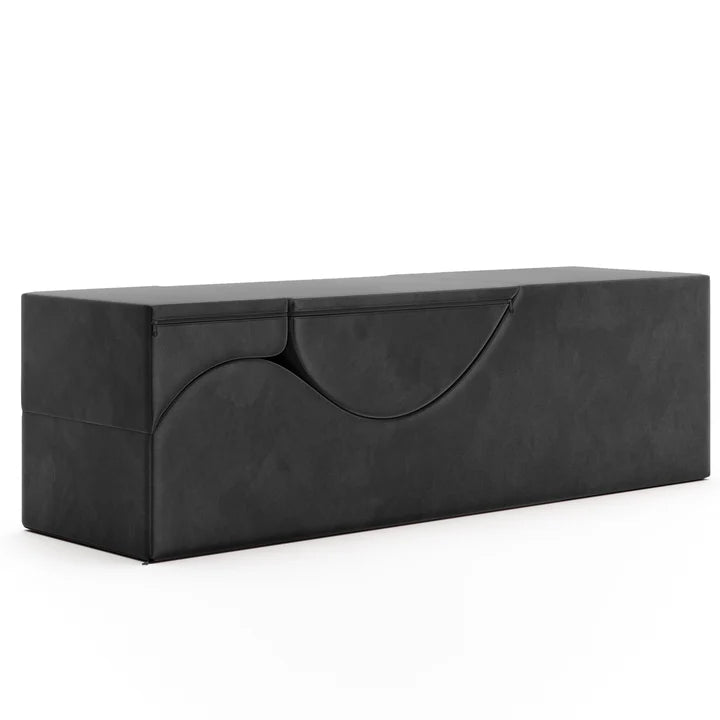 Black rectangular box with a handle on a white background