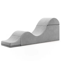 Gray upholstered bench on a white background