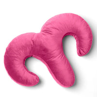pink arie shaped pillow on a light gray background