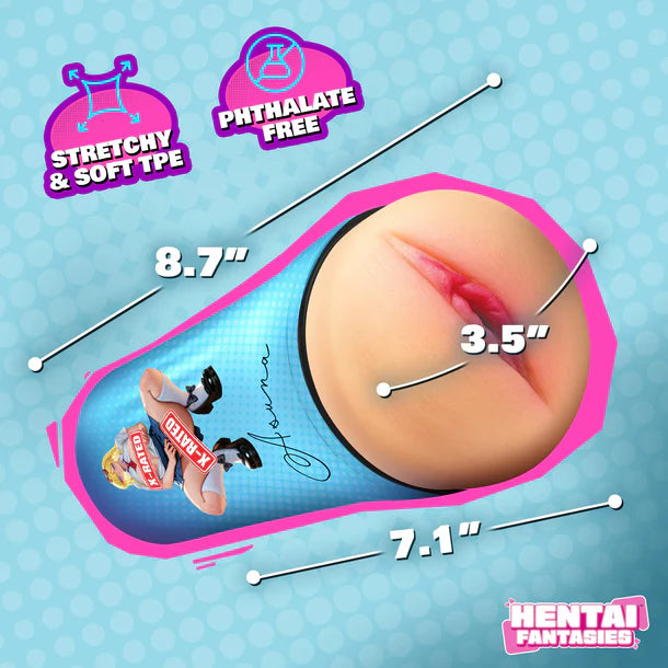 Product with dimensions labeled on a blue background, featuring 'Hentai Fantasies' branding.