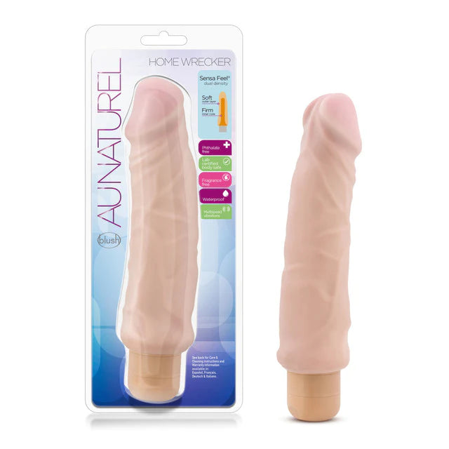 beige penis shaped vibrator in plastic case 