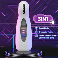 White automatic stroker with digital display on a purple geometric background
