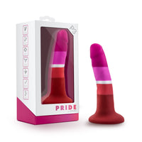 Red and pink Pride dildot with packaging on a white background