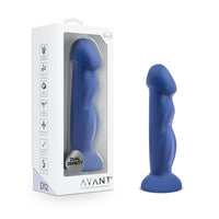 blue ridged dildo beside packaging