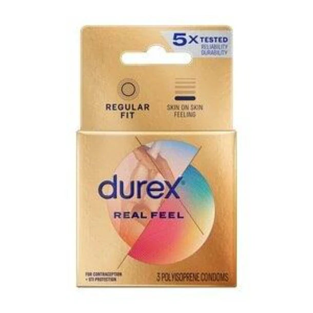 Durex Real Feel condom packaging on a white background