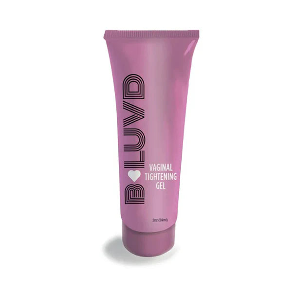 Pink tube of BLUVD Vaginal Tightening Gel on a white background