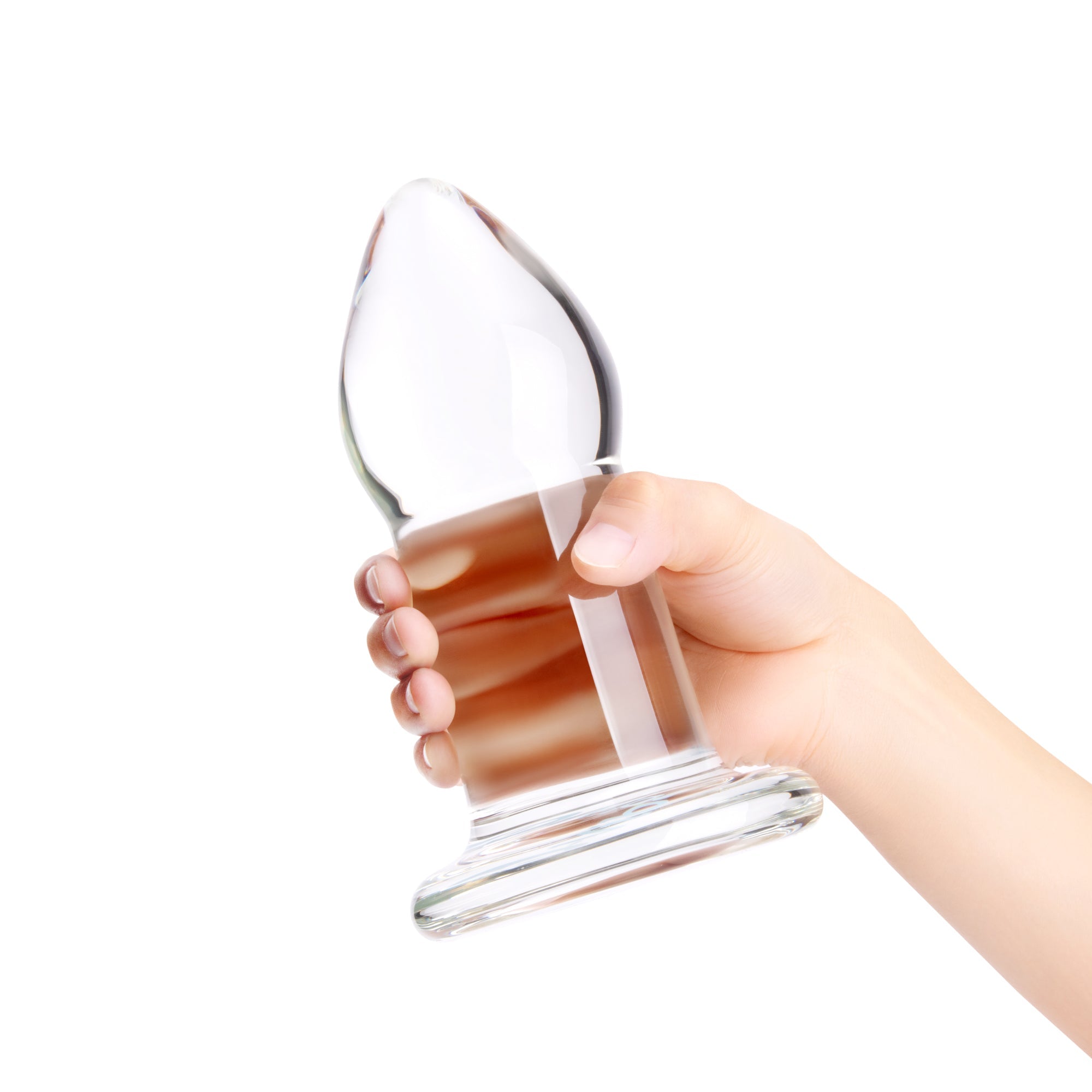 xl glass anal dilator plug held in hand