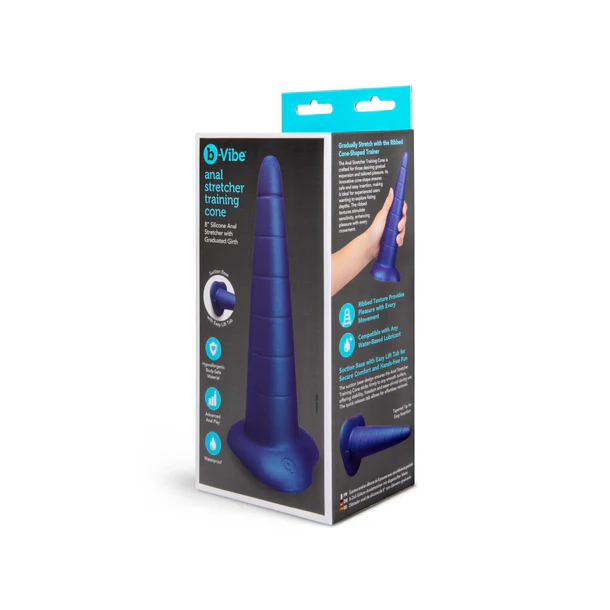 blue xl anal stretcher training cone on box packaging