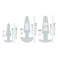 Measurement chart of different sizes of a product on a white background