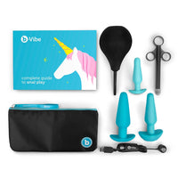 Vibe product set with blue and black items on a white background