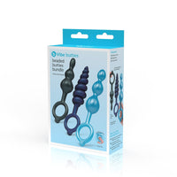 3pc anal plug set in multiple colors on box packaging