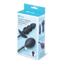 black inflatable anal plug with bulb pump on box packaging