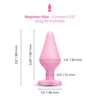 tapered anal plug with heart shaped base, size chart