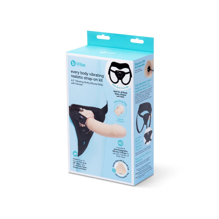 b-vibe vibrating realistic strap on harness on box packaging