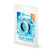 b-Vibe Flex Band in its original retail blister packaging, featuring a light blue silicone ring with a black inner core on a white background.