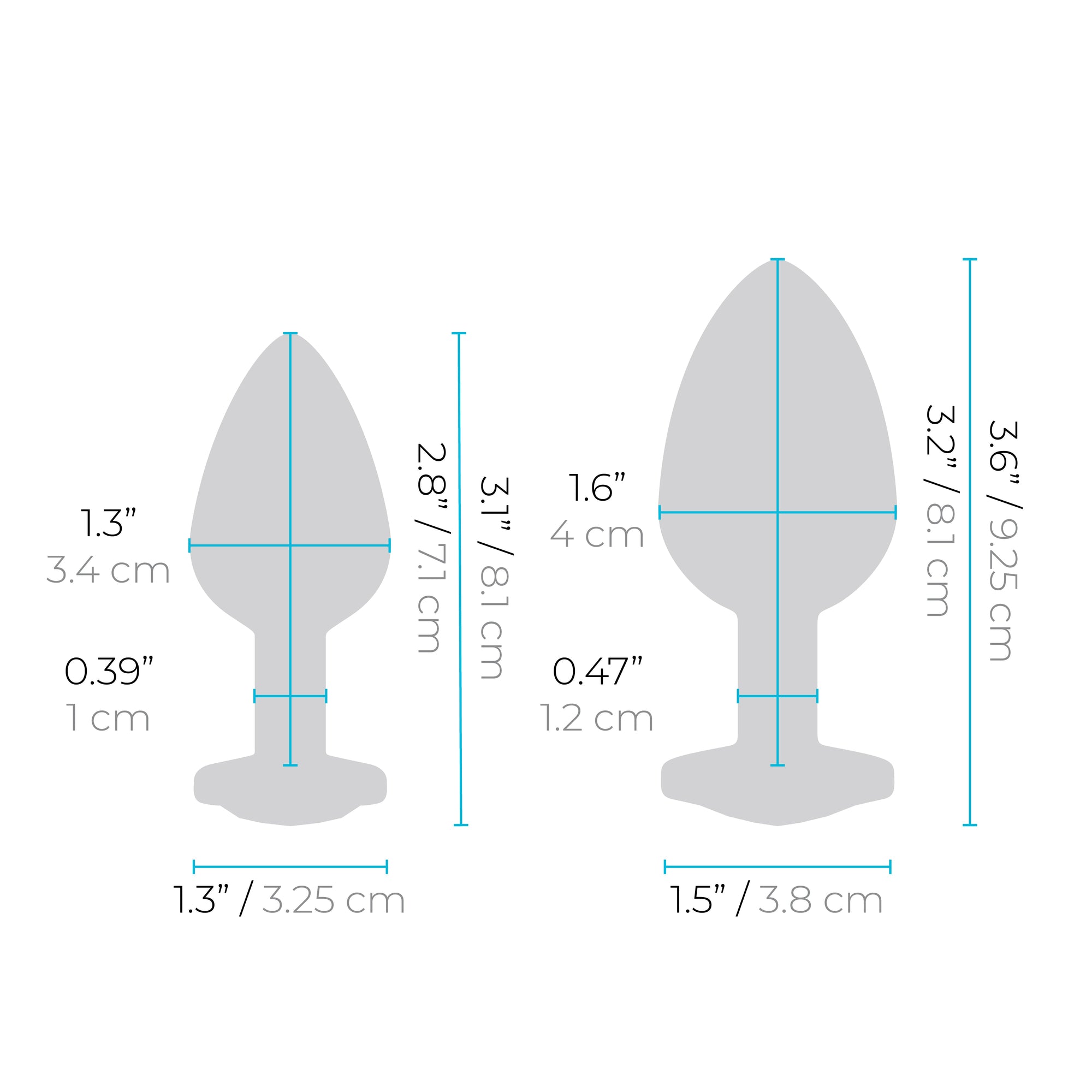 2 anal plugs with size charts
