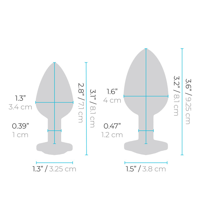 2 anal plugs with size charts