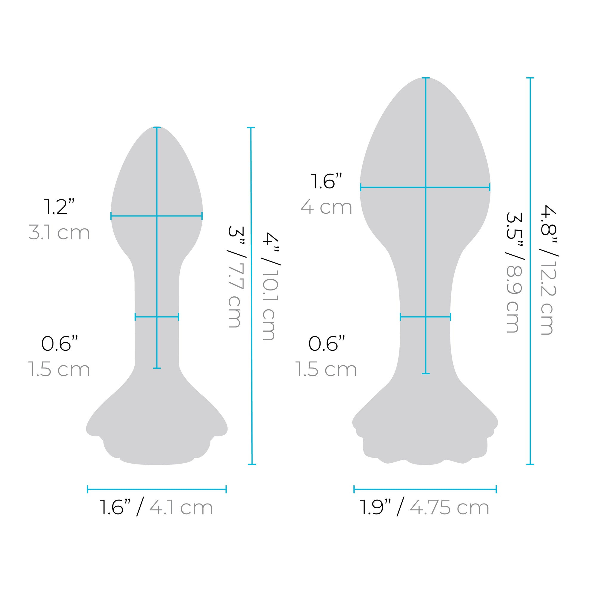 2 anal plugs with size charts