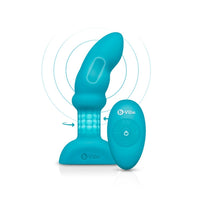 blue curved tip anal plug with inner beads. with remote control 