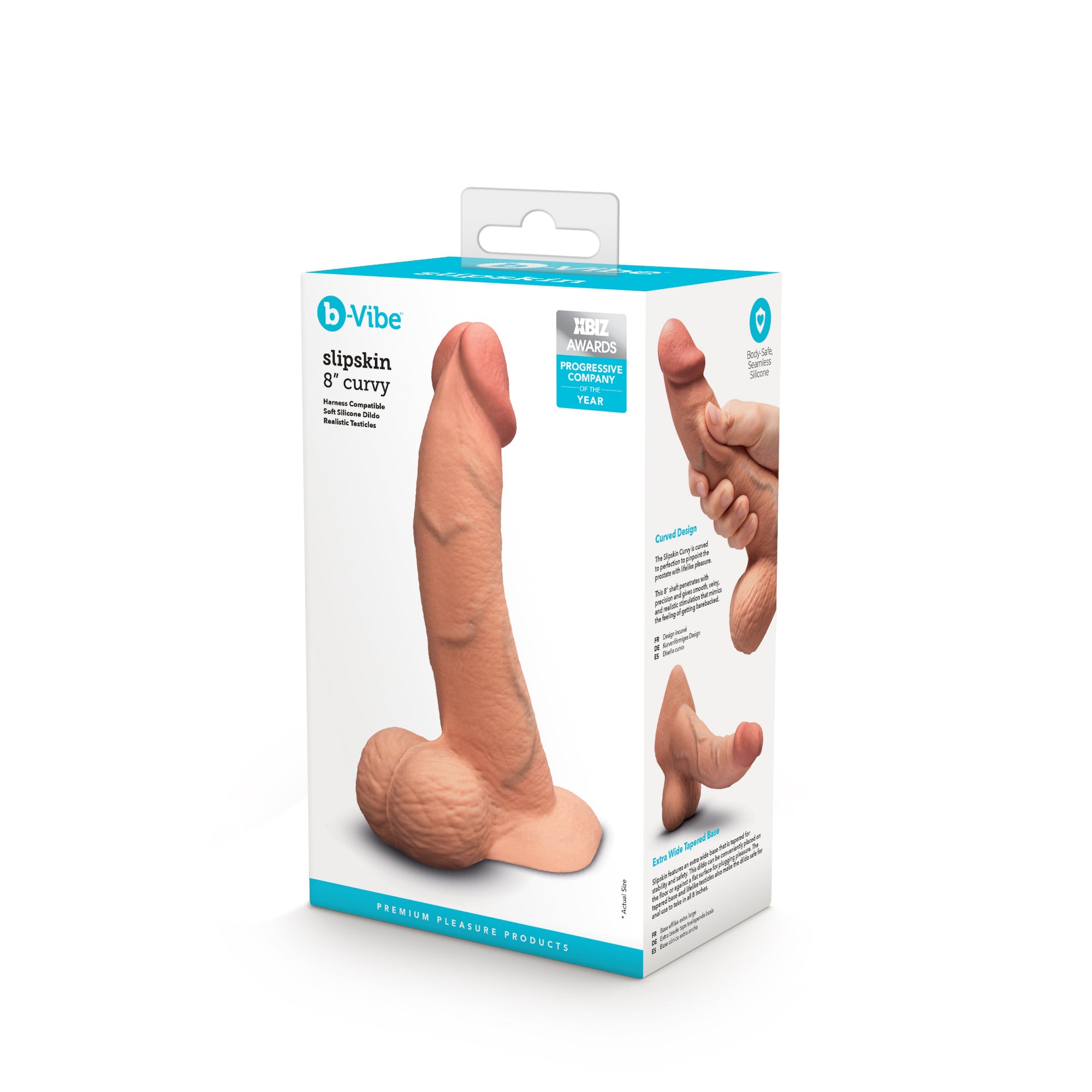 realistic dildo with balls 8" on box packaging