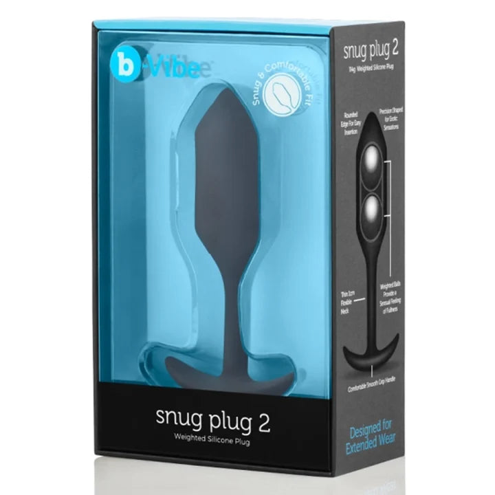 black tapered head anal plug with curved bottom base in box packaging