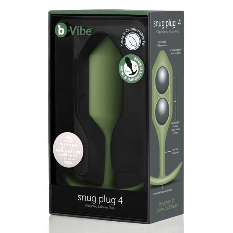 green tapered head anal plug with curved bottom base in box packaging