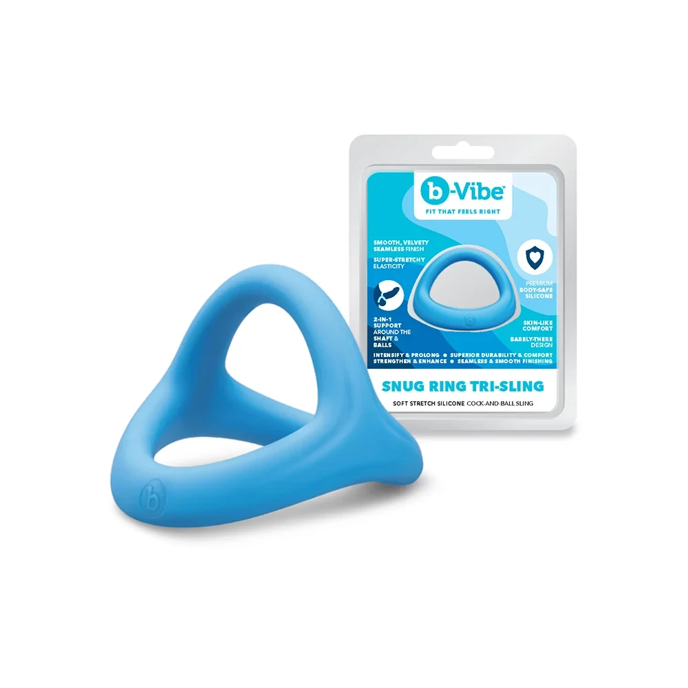 Blue silicone ring with packaging on a white background
