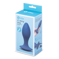 blue vibrating anal plug 4" on box packaging